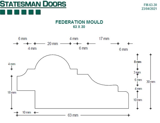 FEDERATION Bolection Mould (ASCOT) 63x30 (FG/AC/VA)